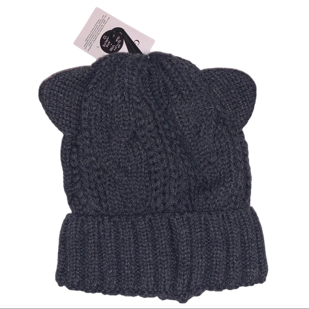 NWT Kids Cat Ears Winter Hat Toque Halloween Gray Black